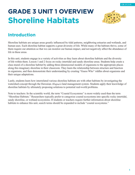 Grade 3 UNIT 1 Overview Shoreline Habitats