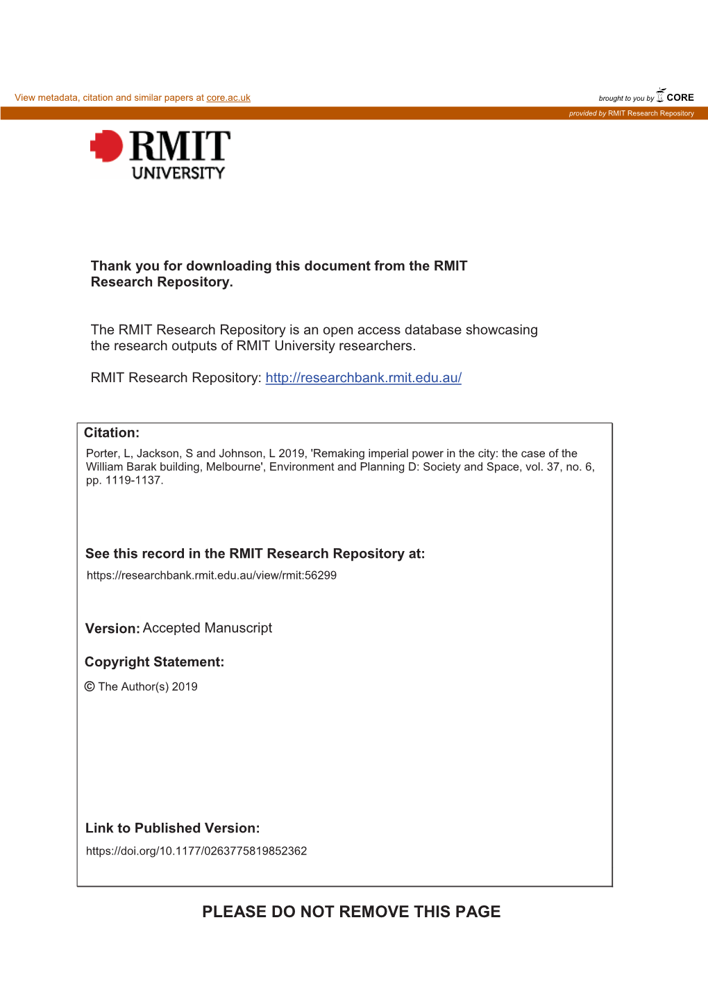 PLEASE DO NOT REMOVE THIS PAGE Authors’ Copy: Published in Environment and Planning D: Society and Space, 2019 DOI: 10.1177/0263775819852362