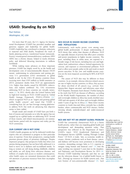 USAID: Standing by on NCD Paul Holmes Washington, DC, USA