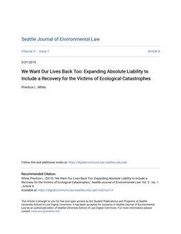 Expanding Absolute Liability to Include a Recovery for the Victims of Ecological Catastrophes
