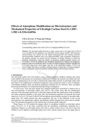 Effects of Amorphous Modification on Microstructure and Mechanical Properties of Ultrahigh Carbon Steel Fe-1.89C- 1.50Cr-0.33Si-0.60Mn