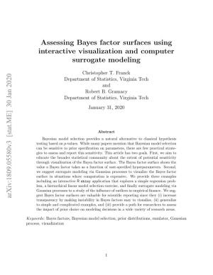 Assessing Bayes Factor Surfaces Using Interactive Visualization and Computer Surrogate Modeling