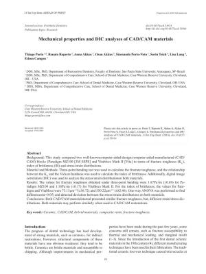 Mechanical Properties and DIC Analyses of CAD/CAM Materials