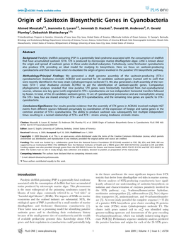 Origin of Saxitoxin Biosynthetic Genes in Cyanobacteria