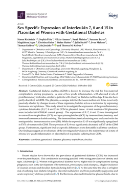 Sex Specific Expression of Interleukin 7, 8 and 15 in Placentas of Women