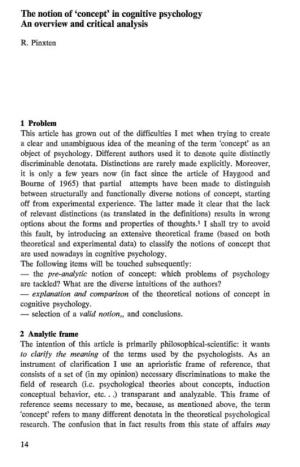 The Notion of 'Concept' in Cognitive Psychology an Overview and Critical Analysis