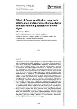 Effect of Ocean Acidification on Growth, Calcification and Recruitment Of