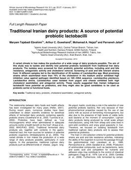 Traditional Iranian Dairy Products: a Source of Potential Probiotic Lactobacilli
