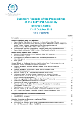 Summary Records of the Proceedings of the 141St IPU Assembly