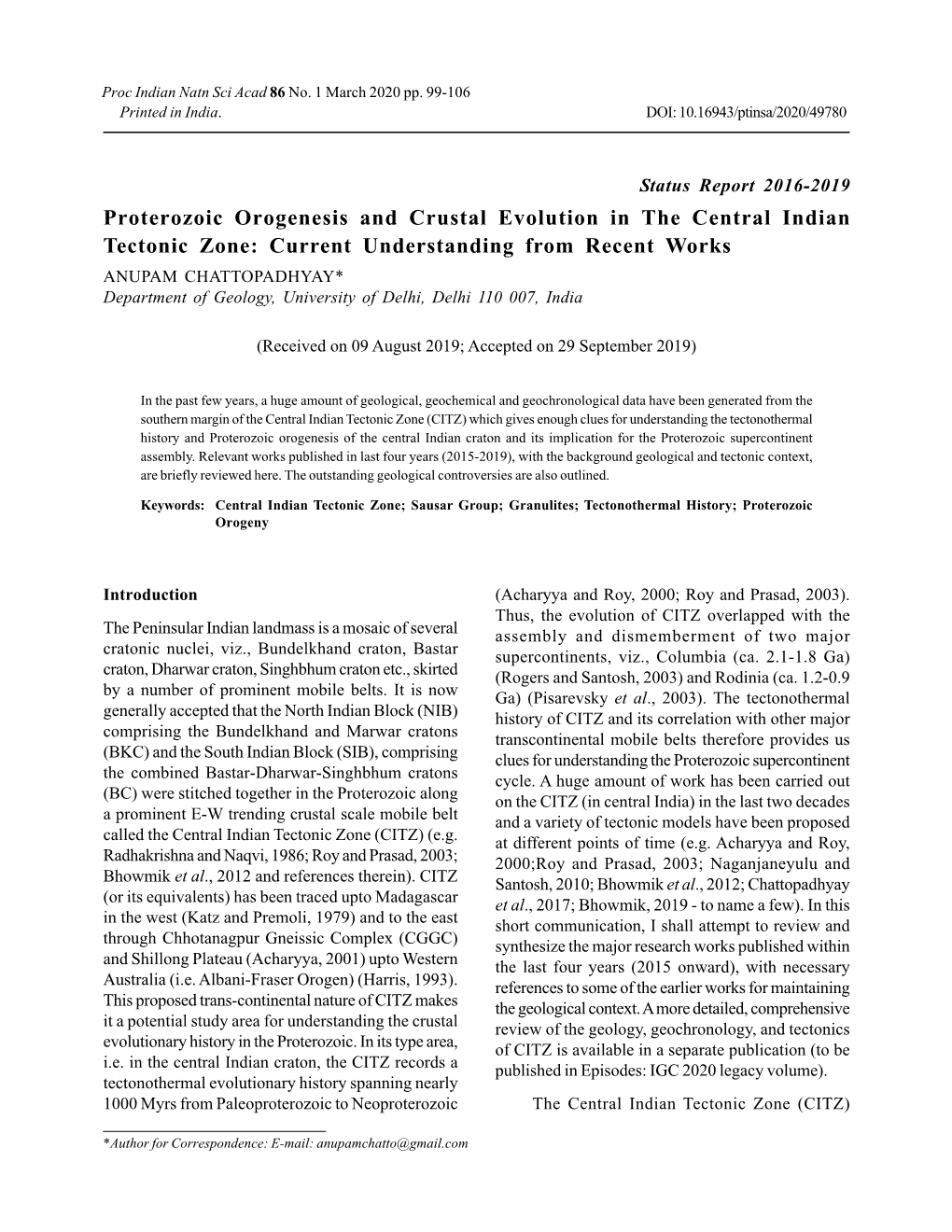 Proterozoic Orogenesis and Crustal Evolution in the Central Indian