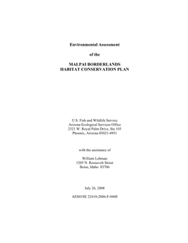 Environmental Assessment of the Malpai Borderlands Habitat Conservation Plan ______