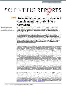 An Interspecies Barrier to Tetraploid Complementation and Chimera Formation