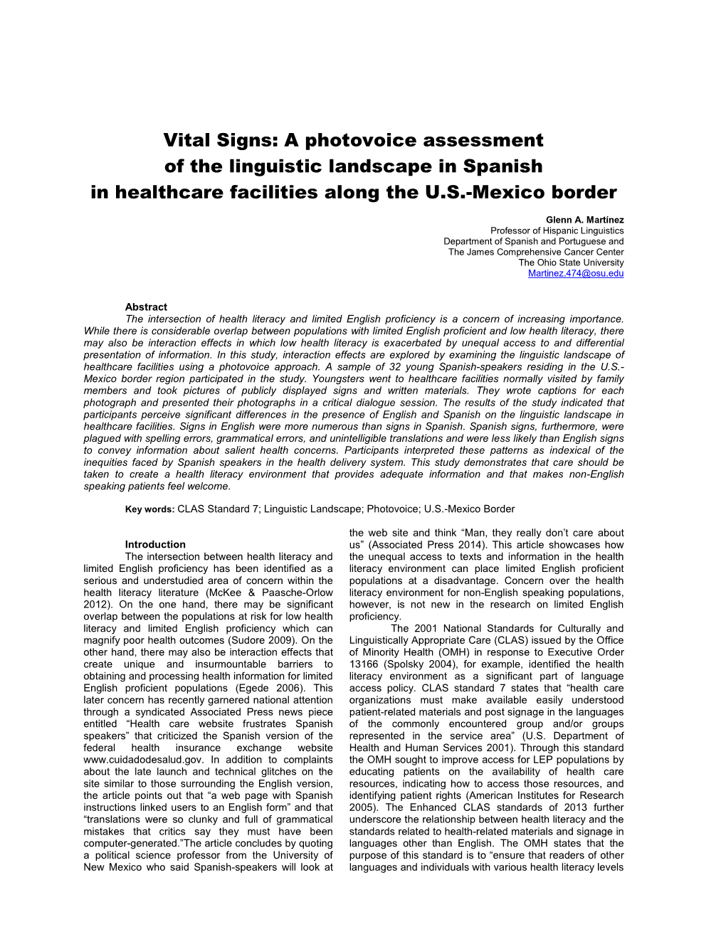 Vital Signs: a Photovoice Assessment of the Linguistic Landscape in Spanish in Healthcare Facilities Along the U.S.-Mexico Border