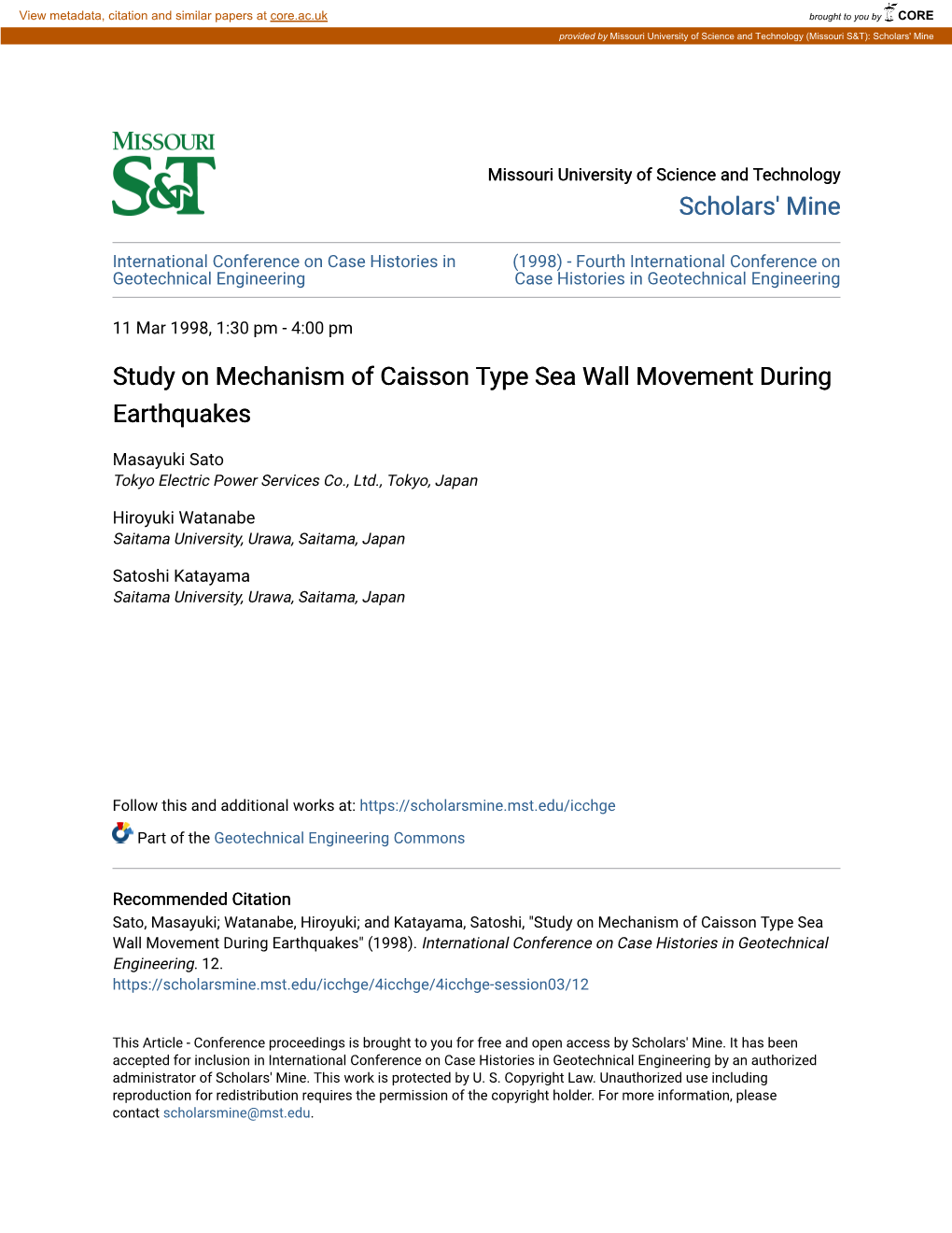 Study on Mechanism of Caisson Type Sea Wall Movement During Earthquakes