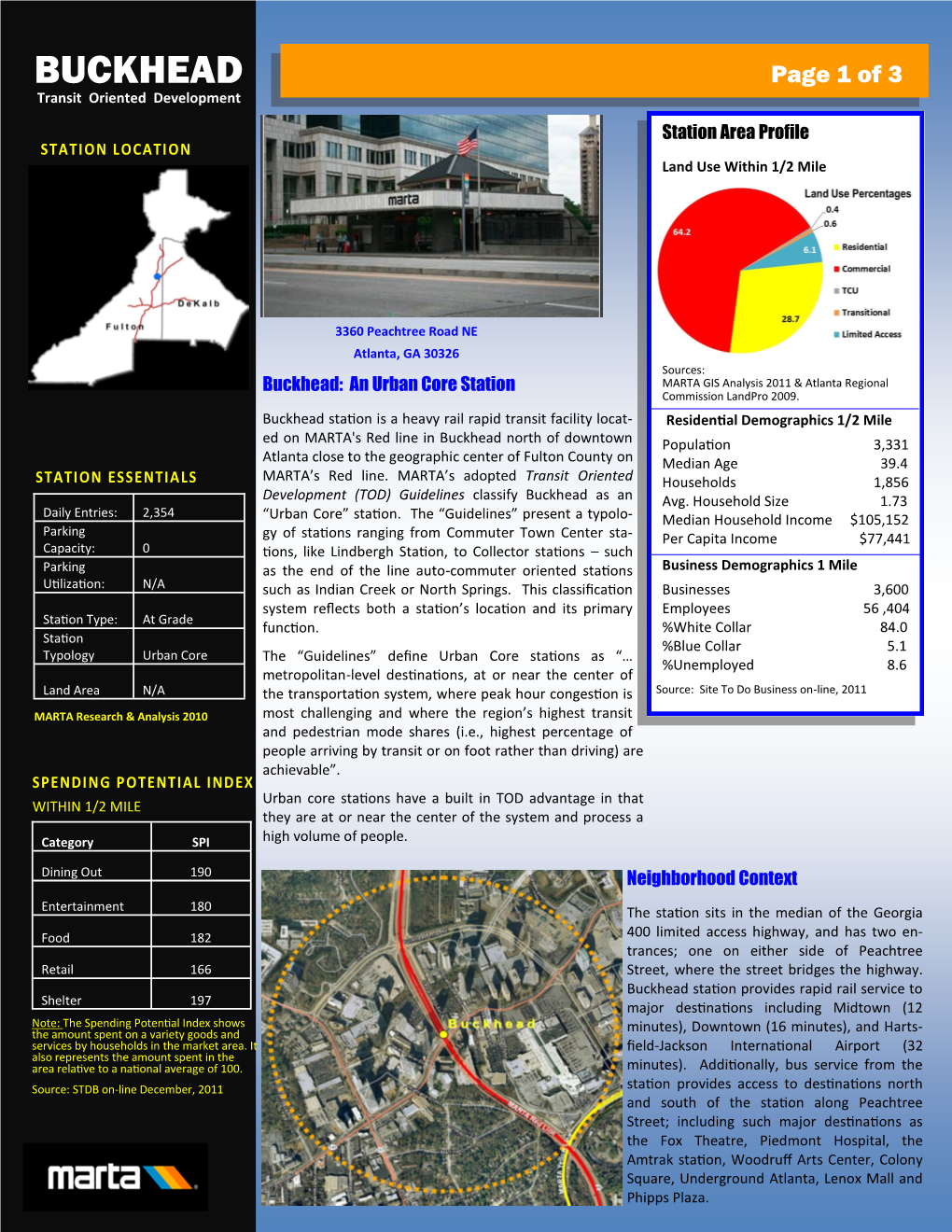 BUCKHEAD Page 1 of 3 Transit Oriented Development Station Area Profile STATION LOCATION Land Use Within 1/2 Mile