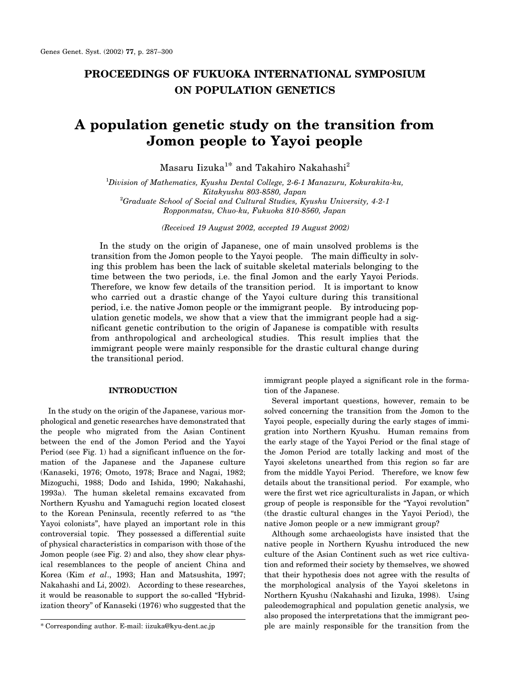 A Population Genetic Study on the Transition from Jomon People to Yayoi People