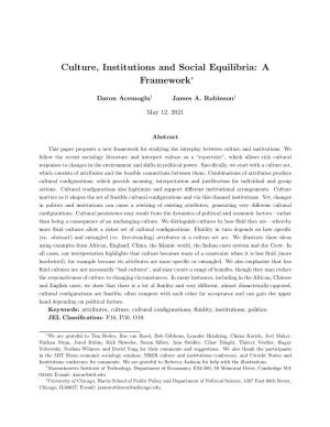 Culture, Institutions and Social Equilibria: a Framework∗