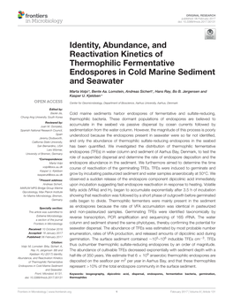 Identity, Abundance, and Reactivation Kinetics of Thermophilic Fermentative Endospores in Cold Marine Sediment and Seawater