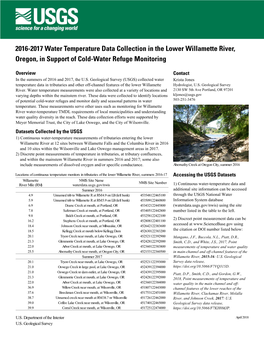 2016-2017 Water Temperature Data Collection in the Lower Willamette River, Oregon, in Support of Cold-Water Refuge Monitoring