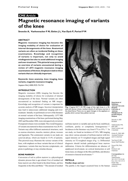 Magnetic Resonance Imaging of Variants of the Knee Snoeckx A, Vanhoenacker F M, Gielen J L, Van Dyck P, Parizel P M