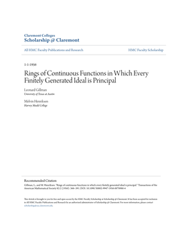 Rings of Continuous Functions in Which Every Finitely Generated Ideal Is Principal Leonard Gillman University of Texas at Austin