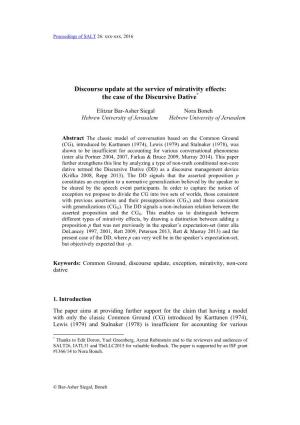 Discourse Update at the Service of Mirativity Effects: the Case of the Discursive Dative*