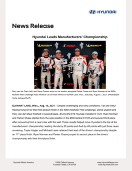 Hyundai Leads Manufacturers' Championship