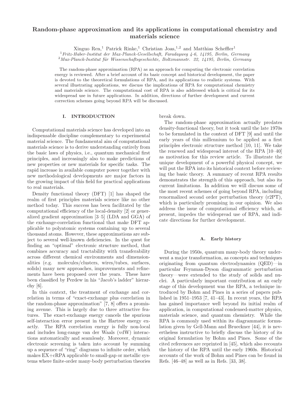 Random-Phase Approximation and Its Applications in Computational Chemistry and Materials Science