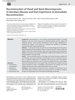 Reconstruction of Head and Neck Mucormycosis: a Literature Review and Own Experience in Immediate Reconstruction