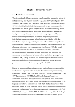 Chapter 1 LITERATURE REVIEW 1.1 Nectarivore Communities