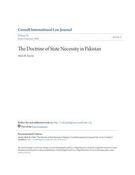 The Doctrine of State Necessity in Pakistan