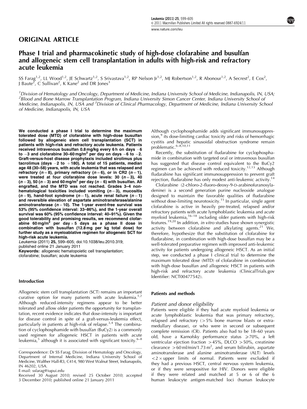 Phase I Trial and Pharmacokinetic Study of High-Dose Clofarabine And