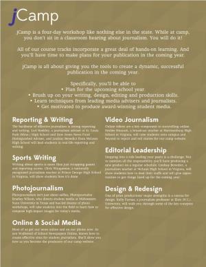 Reporting & Writing Sports Writing Photojournalism Online & Social