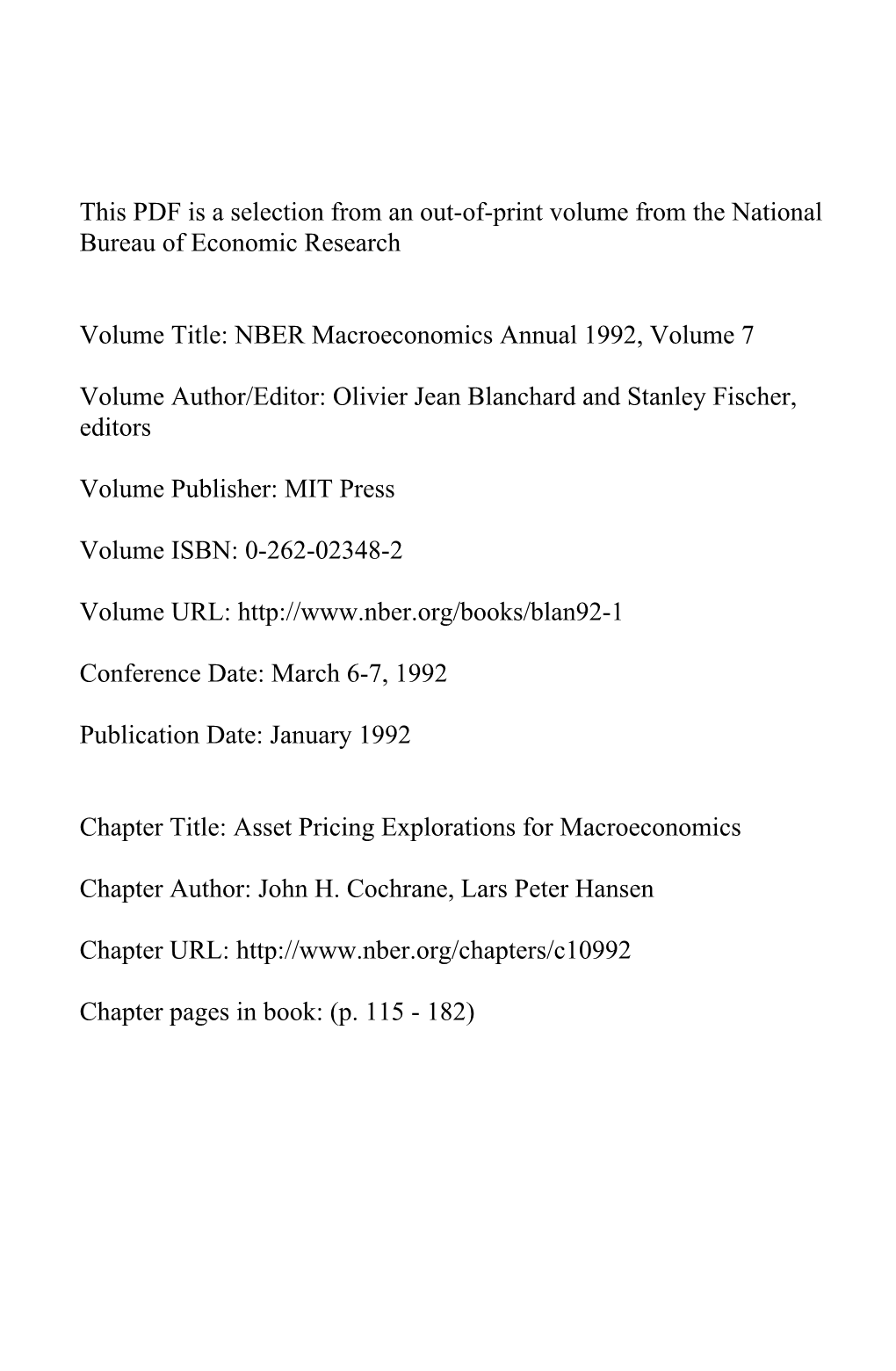 Asset Pricing Explorations for Macroeconomics