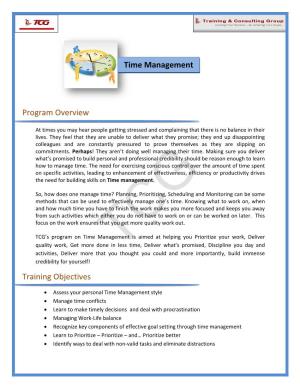 Program Overview Training Objectives Time Management