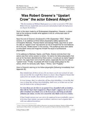 Was Robert Greene's “Upstart Crow” the Actor Edward Alleyn?