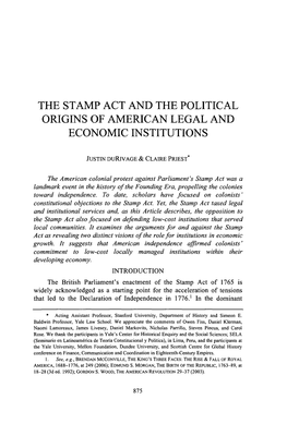 The Stamp Act and the Political Origins of American Legal and Economic Institutions