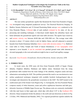 Shallow Geophysical Techniques to Investigate the Groundwater Table at the Giza 2 Pyramids Area, Giza, Egypt 3 4 S