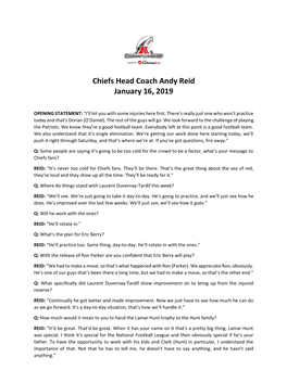 Chiefs Head Coach Andy Reid January 16, 2019