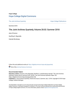 The Joint Archives Quarterly, Volume 28.02: Summer 2018
