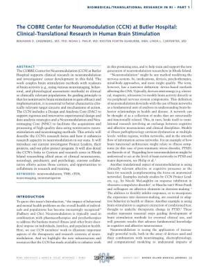 The COBRE Center for Neuromodulation (CCN) at Butler Hospital: Clinical-Translational Research in Human Brain Stimulation