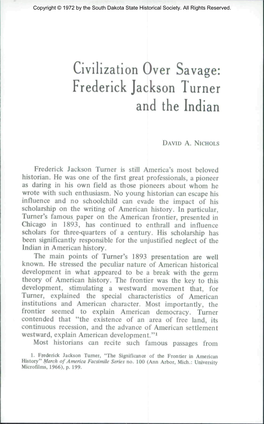 Civilization Over Savage: Frederick Jackson Turner and the Indian