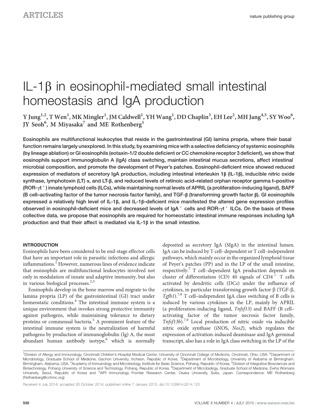 In Eosinophil-Mediated Small Intestinal Homeostasis and Iga Production