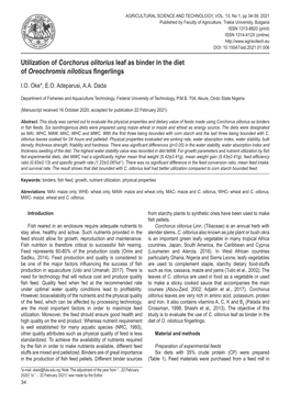 Utilization of Corchorus Olitorius Leaf As Binder in the Diet of Oreochromis Niloticus Fingerlings