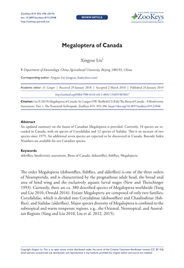 Megaloptera of Canada 393 Doi: 10.3897/Zookeys.819.23948 REVIEW ARTICLE Launched to Accelerate Biodiversity Research