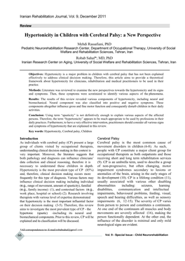 Hypertonicity in Children with Cerebral Palsy: a New Perspective