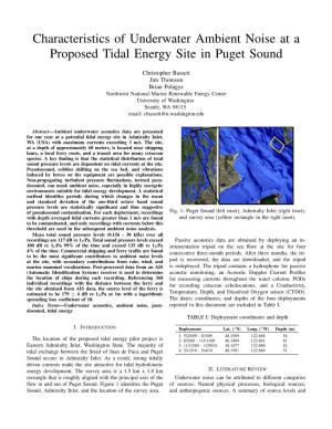 Characteristics of Underwater Ambient Noise at the Proposed Tidal Energ
