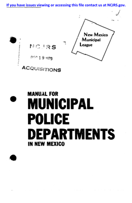 MUNICIPAL POLICE DEPARTMENTS in NEW MEXICO • This Manual for Municipal Police Departments in New Mexico Has Been Prepared by Lorna M