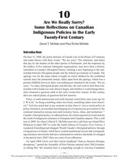 Some Reflections on Canadian Indigenous Policies in the Early Twenty-First Century David T