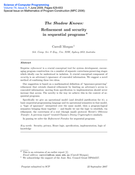 The Shadow Knows: Refinement and Security in Sequential Programs *